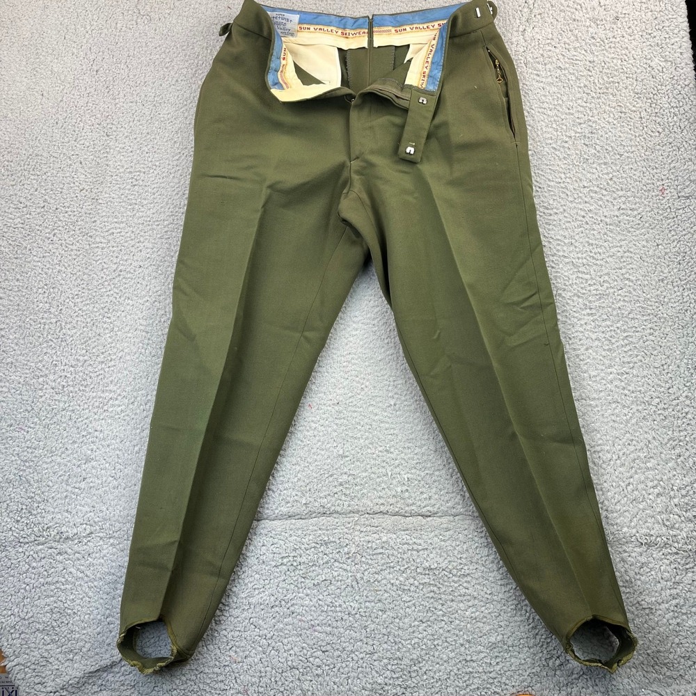 Sun Valley Ski Pants Stirups Military Army Green Vintage Wool Blend